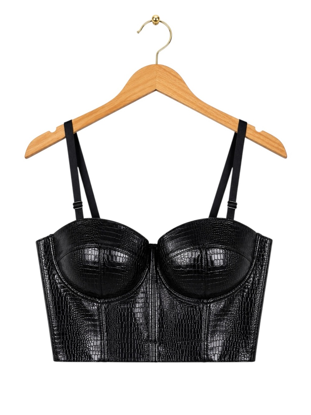 Black Croc Embossed Faux Leather Corset Bustier Top Y2K Goth Clubwear Medium